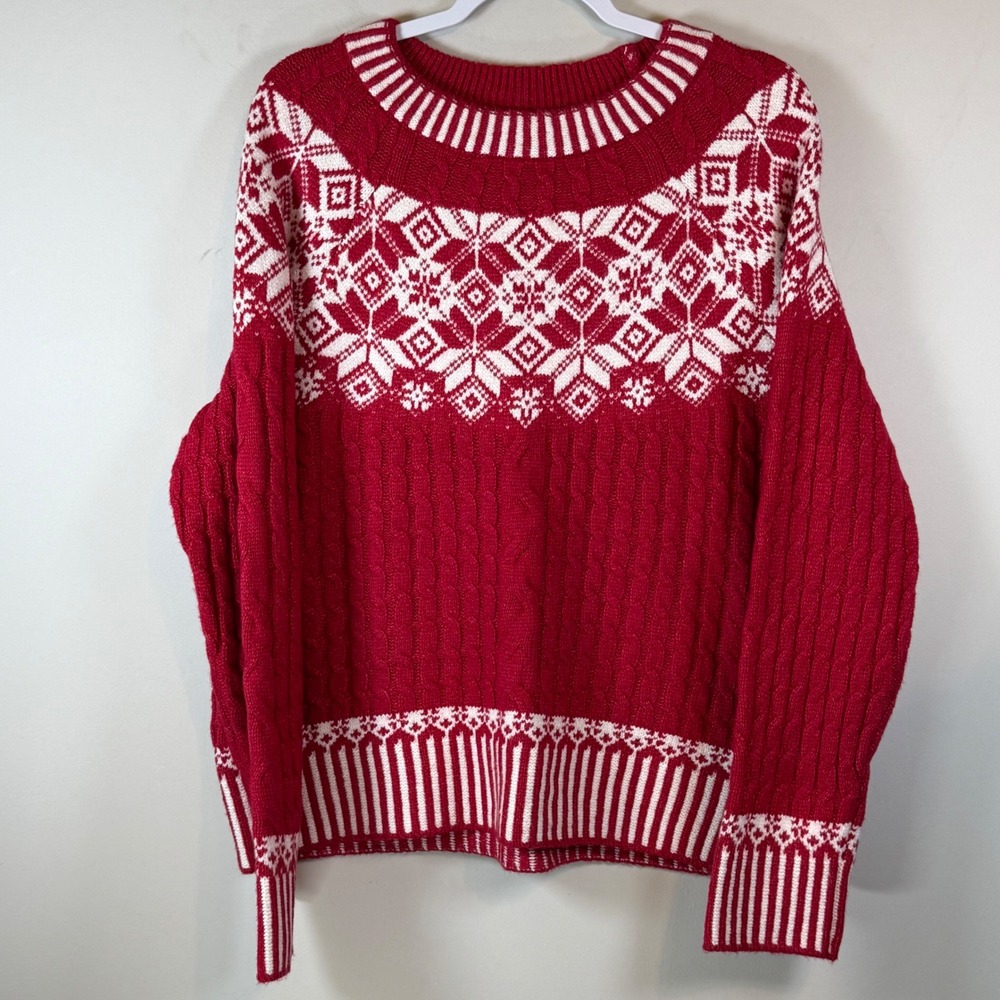 NWT St. Johns Bay Sweater Women XXL Red New Fair Isle Cable Knit Holiday 381034J